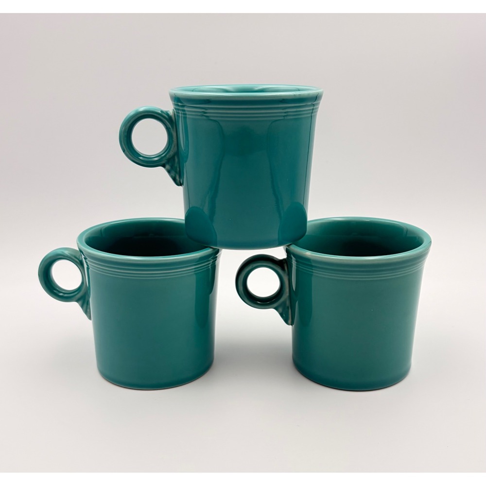 Set of 3 Fiestaware 10 oz Ring Handle Coffee Mugs Turquoise Ceramic Cups USA